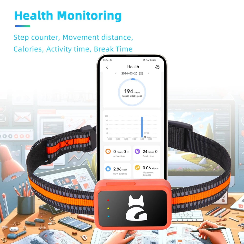 4G Pet GPS Tracker Collar with Health Monitor